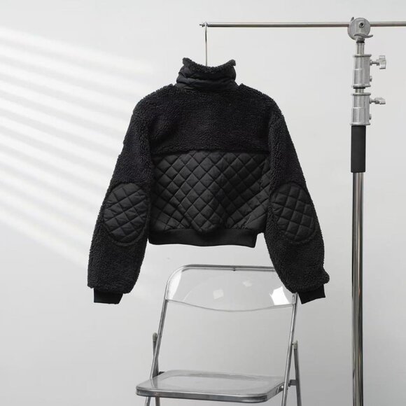 ALO YOGA Sherpa Edge Bomber Series Solid Color Stand Collar Zipper Casual Hoodle - Picture 3 of 10